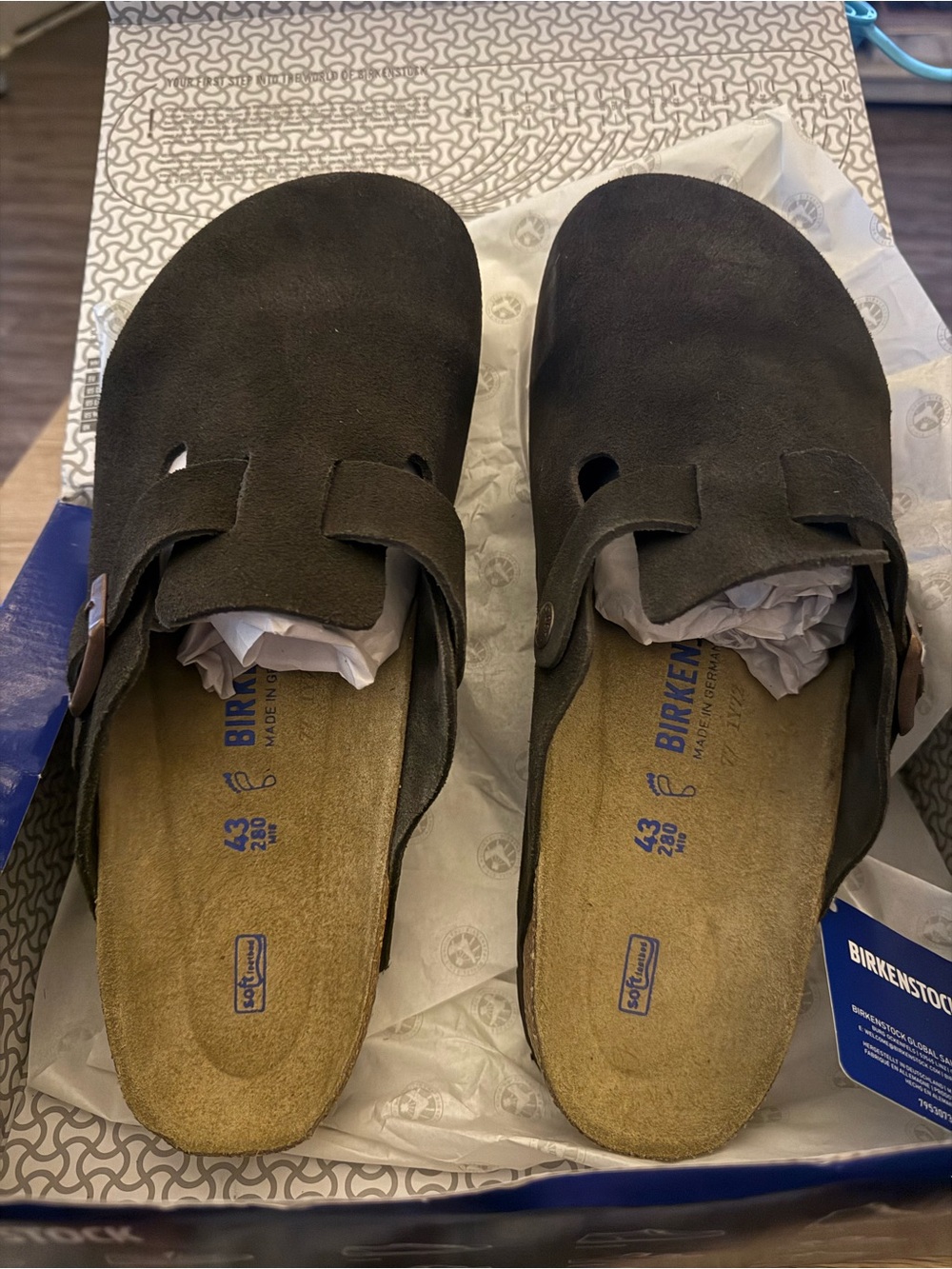 Birkenstock Boston Clog Mule in Dark Brown Suede (Men)